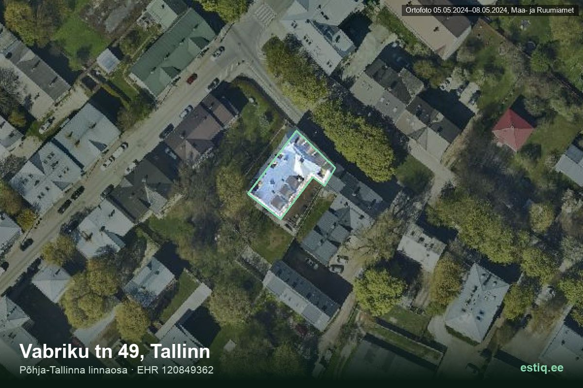 Vabriku tänav 49, Tallinn – hoone aerofoto, kontuur ehitisregistri (EHR) andmetest