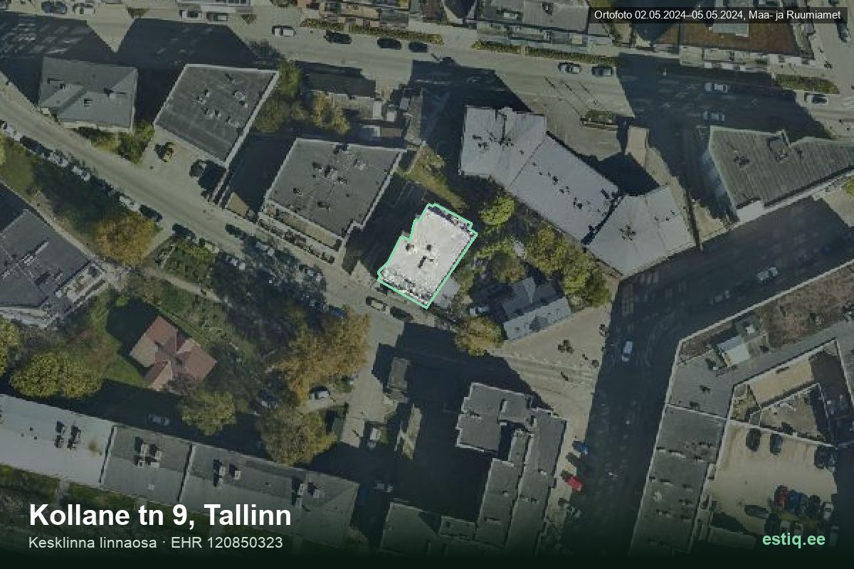 Kollane tänav 9, Tallinn – ilmakuva rakennuksesta, ääriviiva rakennusrekisteristä (EHR)