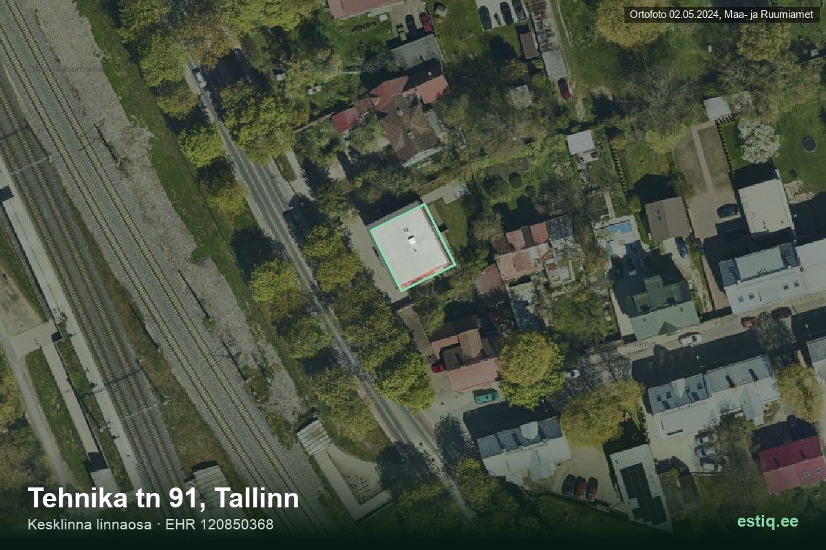 Tehnika tänav 91, Tallinn – аэрофото дома, контур по данным регистра строений (EHR)