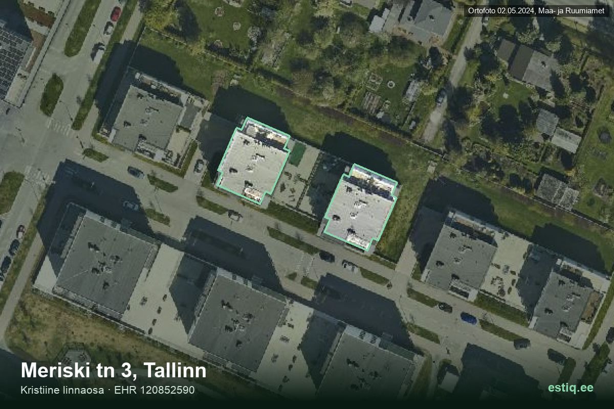 Meriski tänav 3, Tallinn – аэрофото дома, контур по данным регистра строений (EHR)