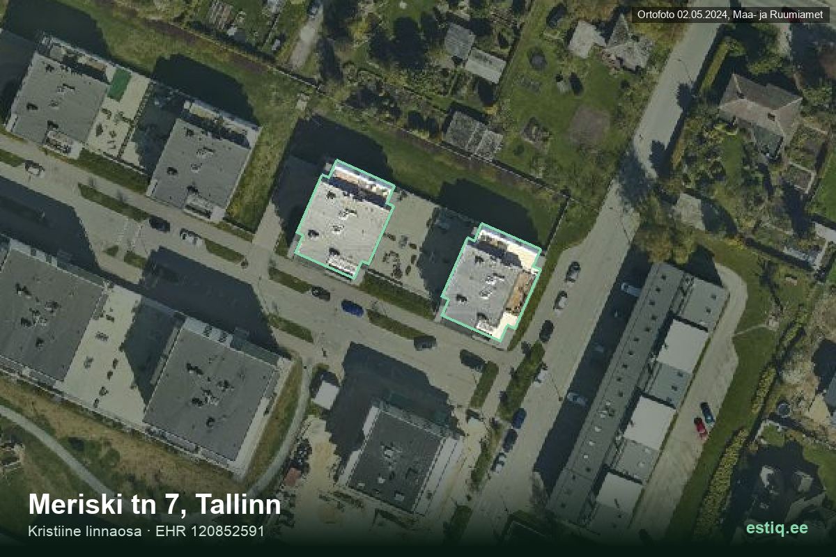Meriski tänav 7, Tallinn – аэрофото дома, контур по данным регистра строений (EHR)