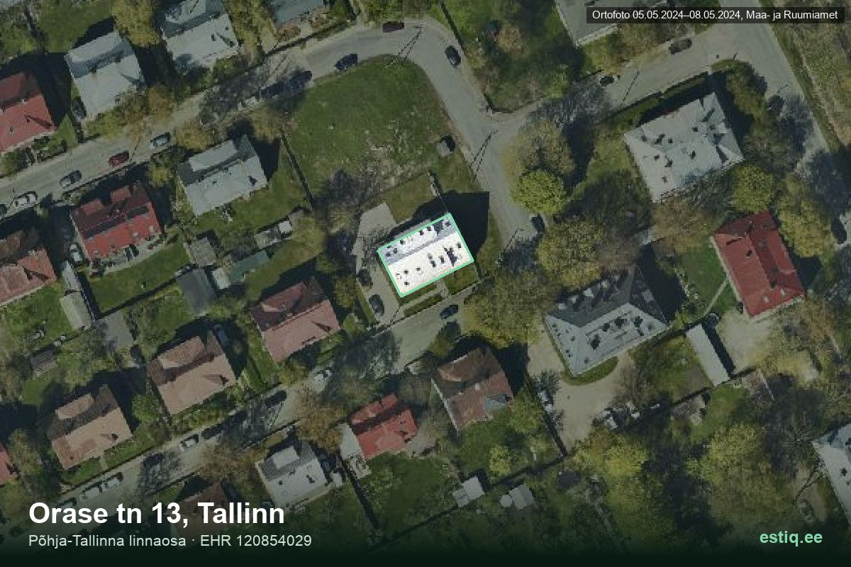 Orase tänav 13, Tallinn – аэрофото дома, контур по данным регистра строений (EHR)
