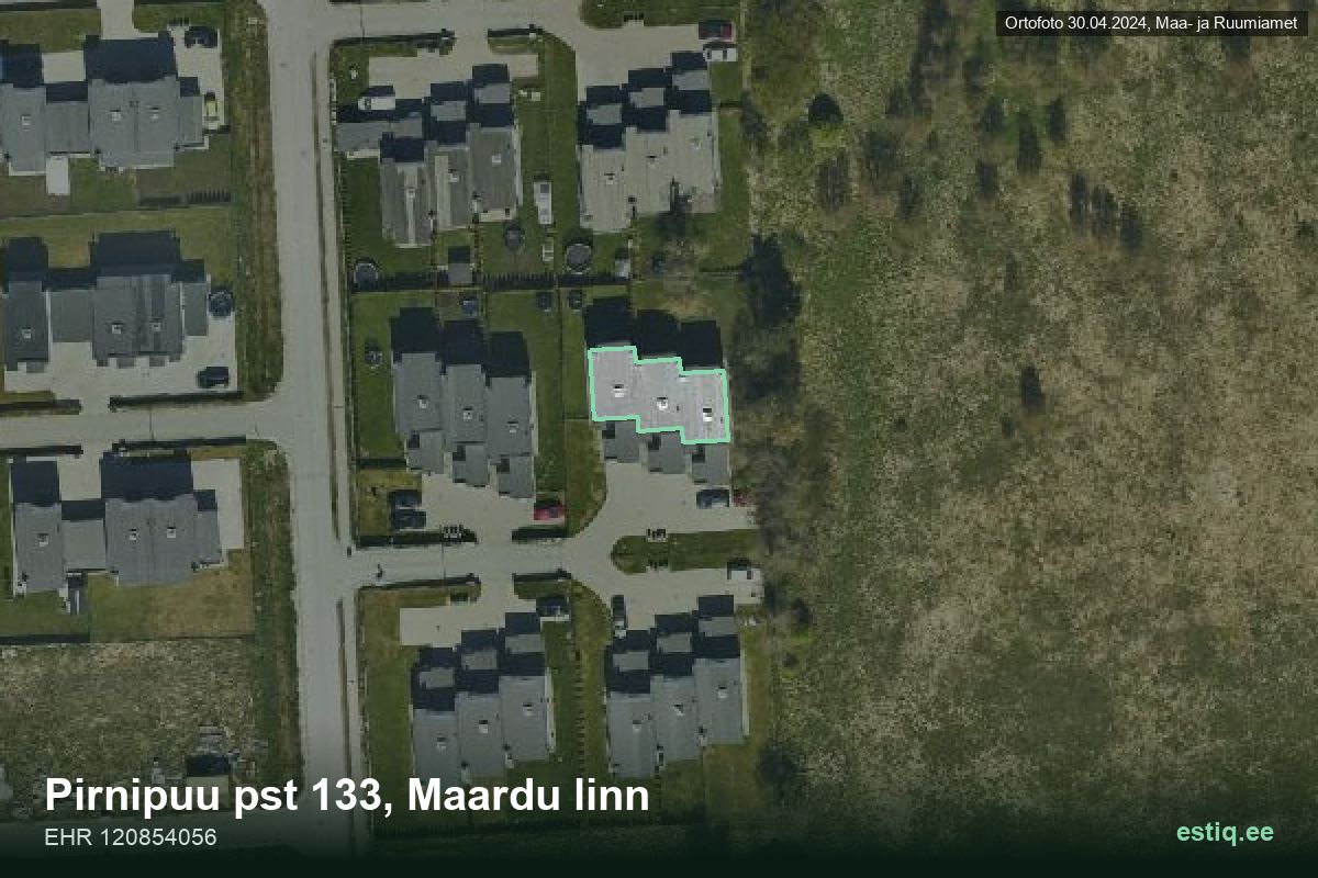 Pirnipuu pst 133, Maardu – аэрофото дома, контур по данным регистра строений (EHR)
