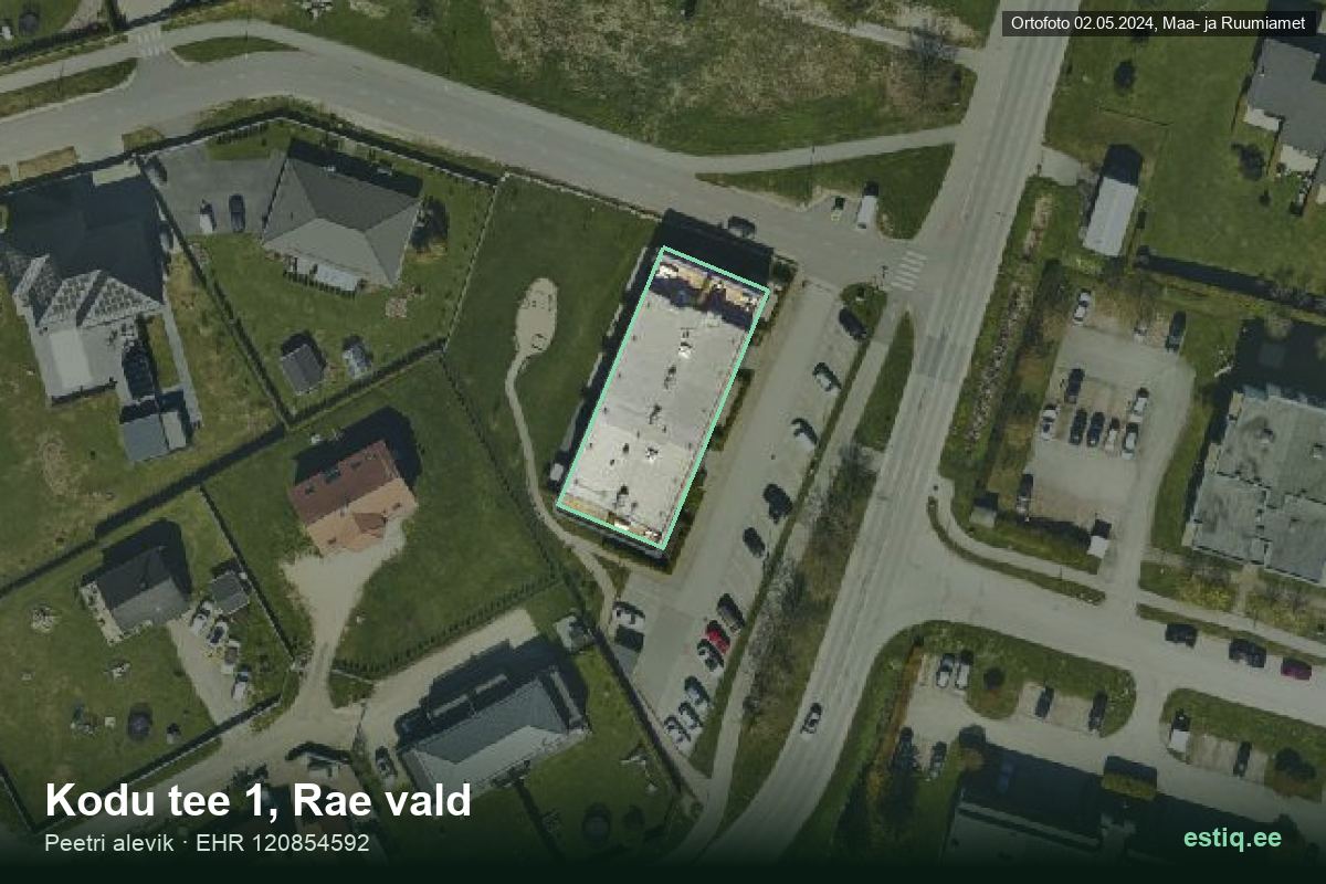Kodu tee 1, Rae – hoone aerofoto, kontuur ehitisregistri (EHR) andmetest
