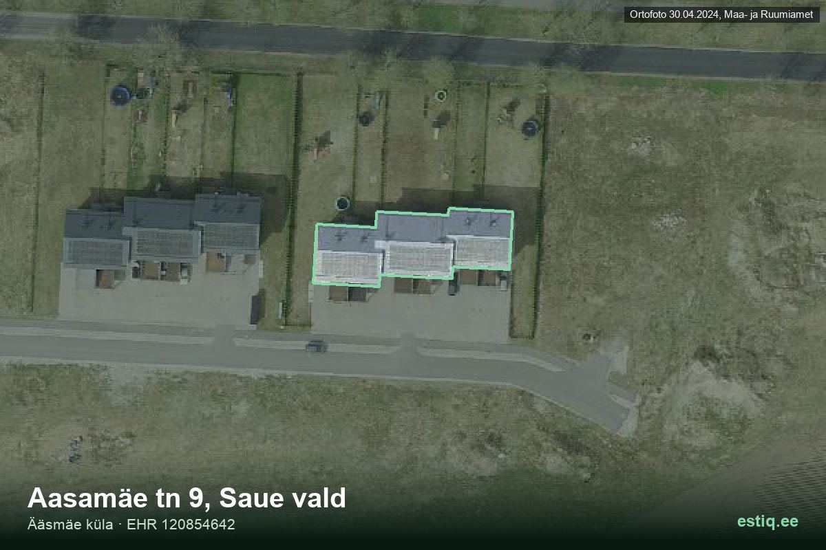 Aasamäe tänav 9, Saue – hoone aerofoto, kontuur ehitisregistri (EHR) andmetest