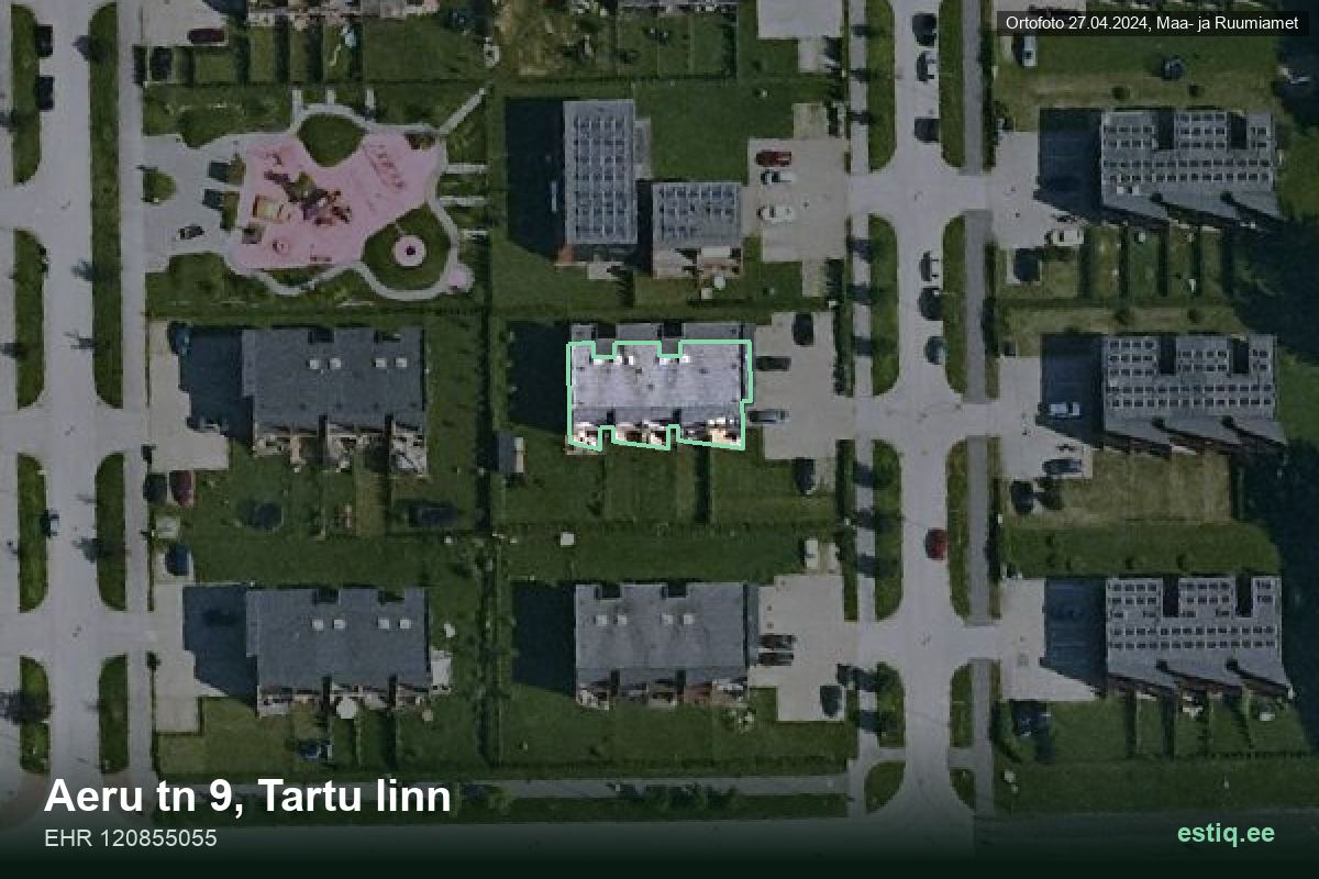 Aeru tänav 9, Tartu – hoone aerofoto, kontuur ehitisregistri (EHR) andmetest