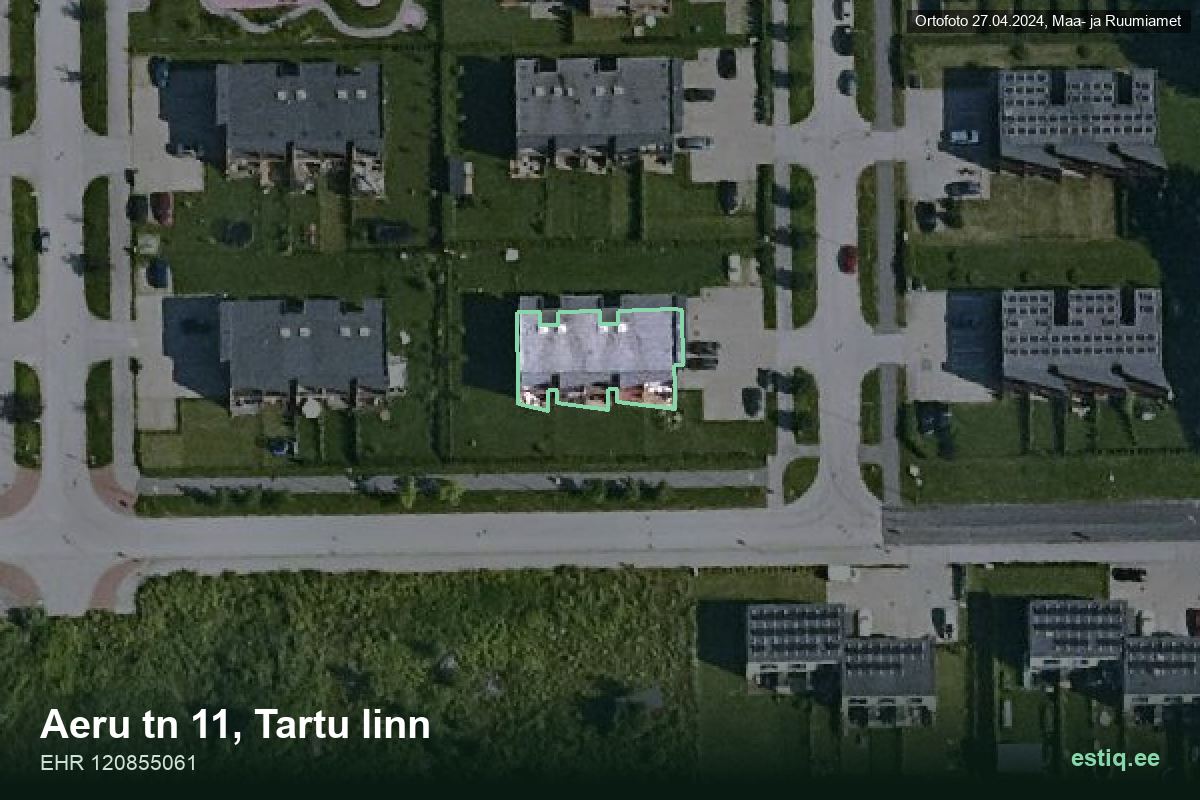 Aeru tänav 11, Tartu – ilmakuva rakennuksesta, ääriviiva rakennusrekisteristä (EHR)