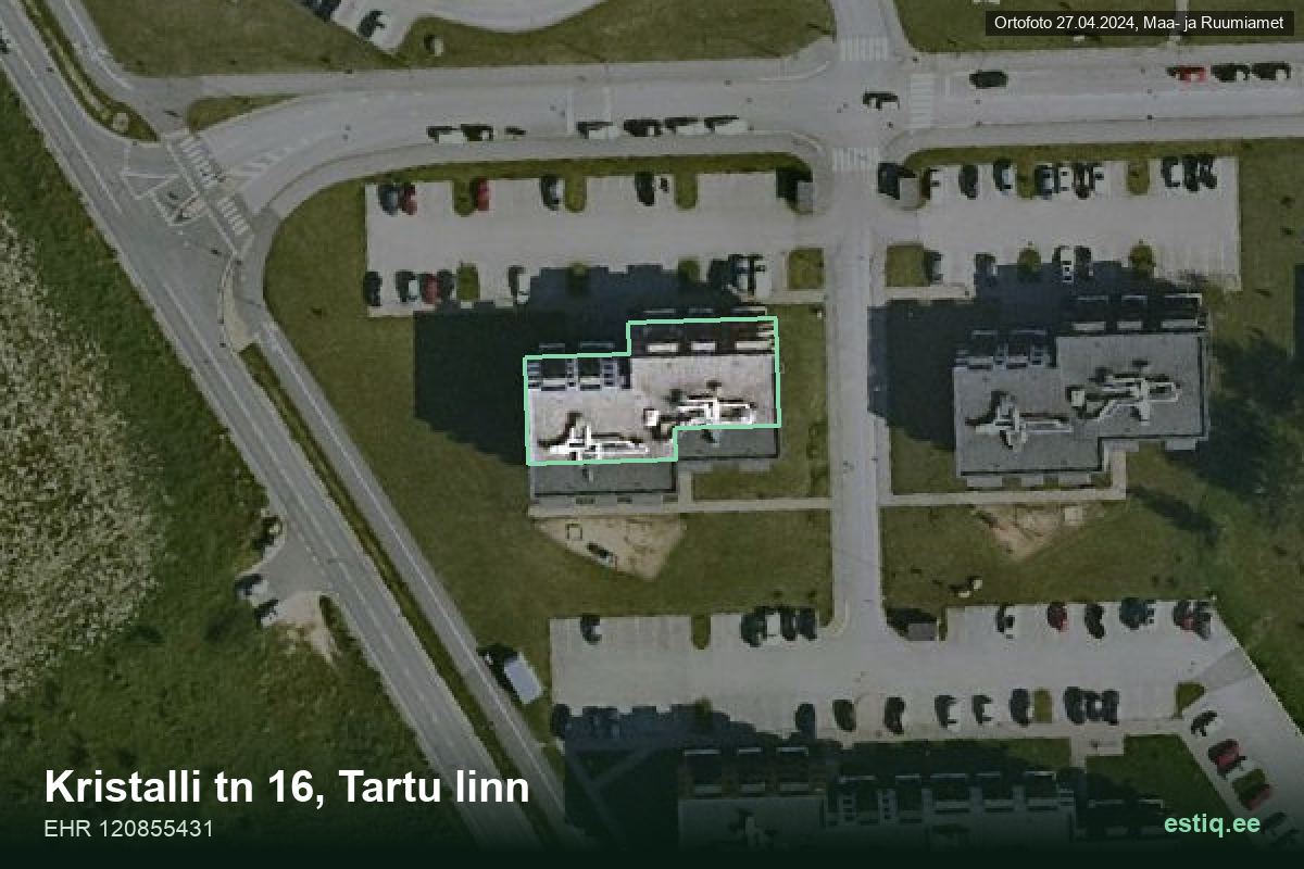 Kristalli tänav 16, Tartu – aerial photo of the building, outline from the Building Register (EHR)