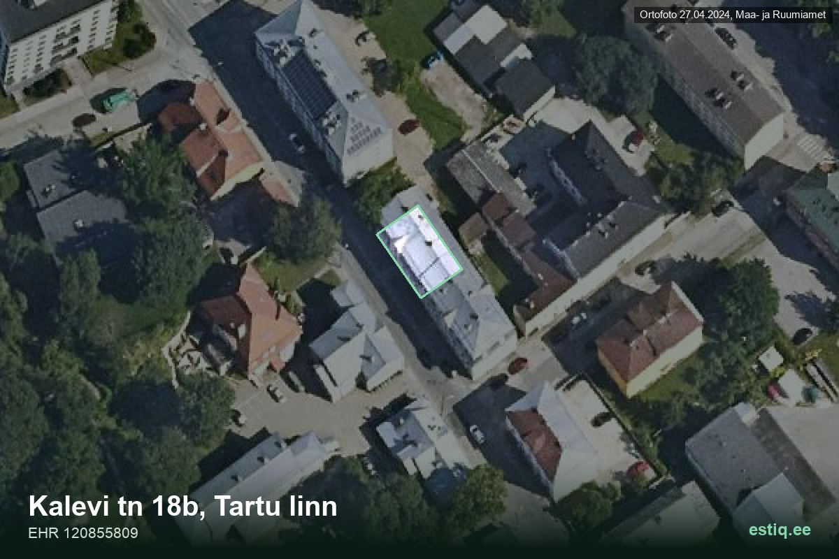 Kalevi tänav 18b, Tartu – hoone aerofoto, kontuur ehitisregistri (EHR) andmetest