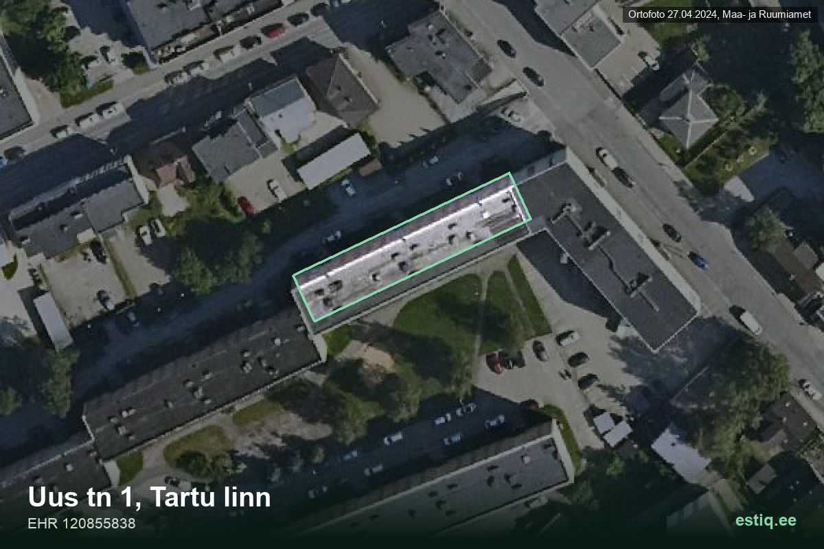 Uus tänav 1, Tartu – aerial photo of the building, outline from the Building Register (EHR)
