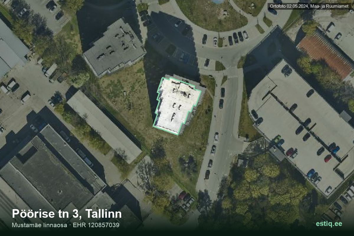 Pöörise tänav 3, Tallinn – ilmakuva rakennuksesta, ääriviiva rakennusrekisteristä (EHR)