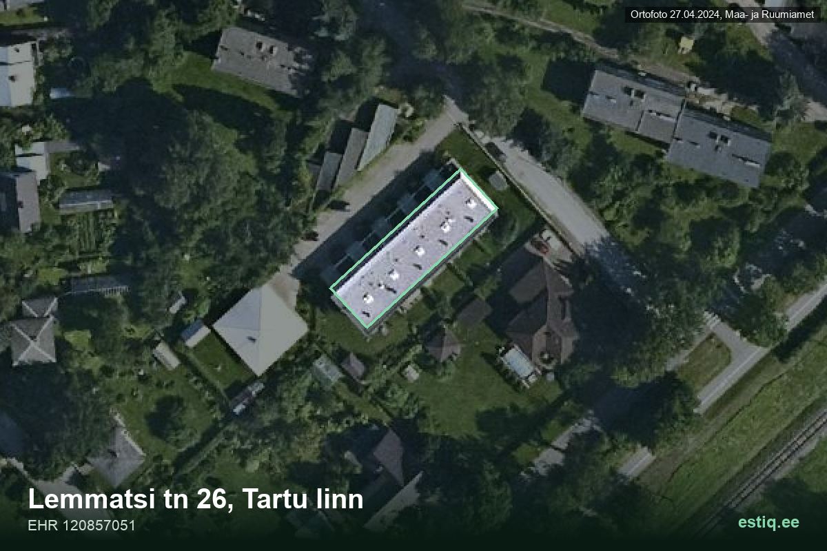 Lemmatsi tänav 26, Tartu – ilmakuva rakennuksesta, ääriviiva rakennusrekisteristä (EHR)
