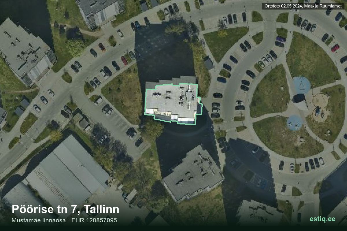 Pöörise tänav 7, Tallinn – hoone aerofoto, kontuur ehitisregistri (EHR) andmetest