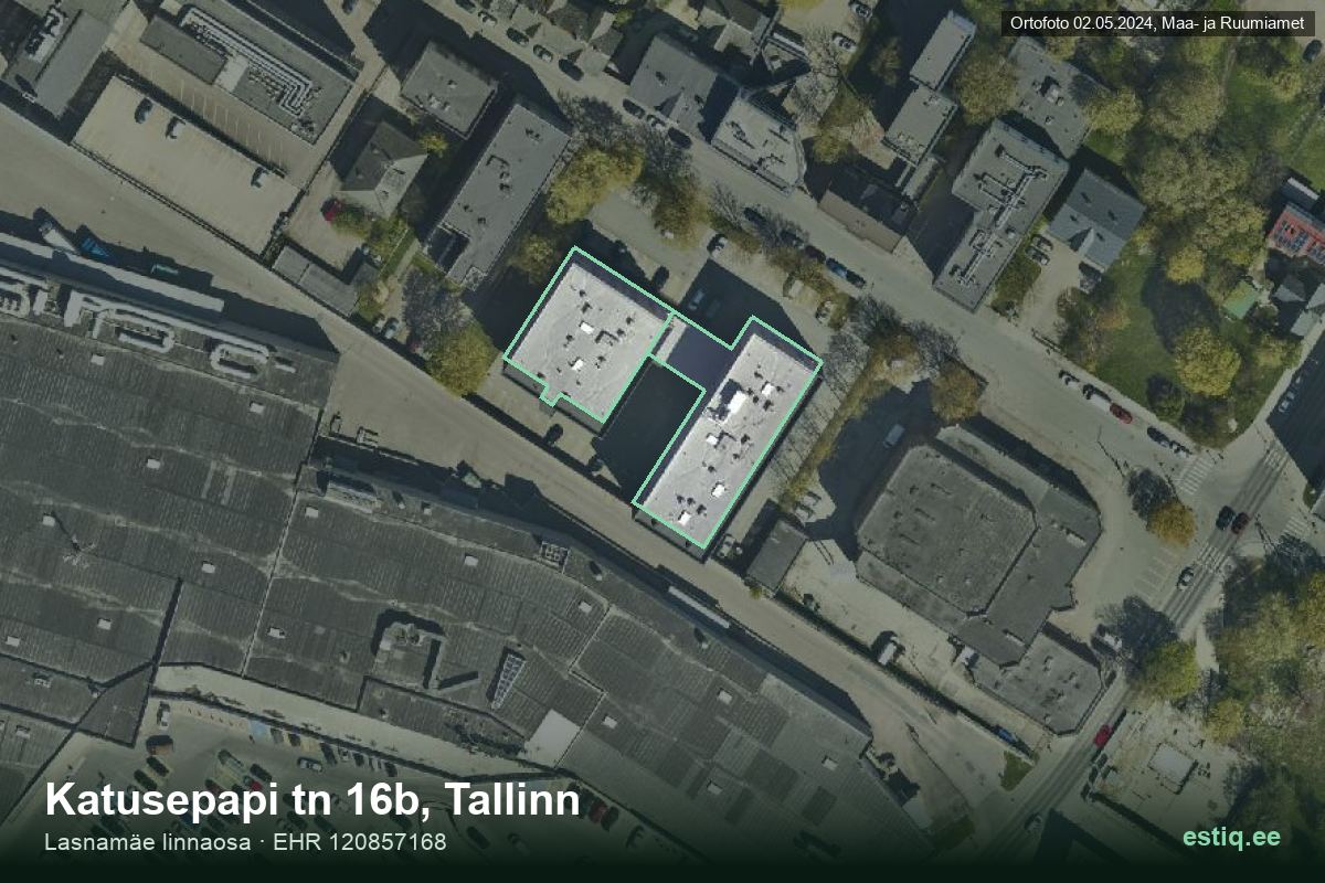 Katusepapi tänav 16a, Tallinn – hoone aerofoto, kontuur ehitisregistri (EHR) andmetest