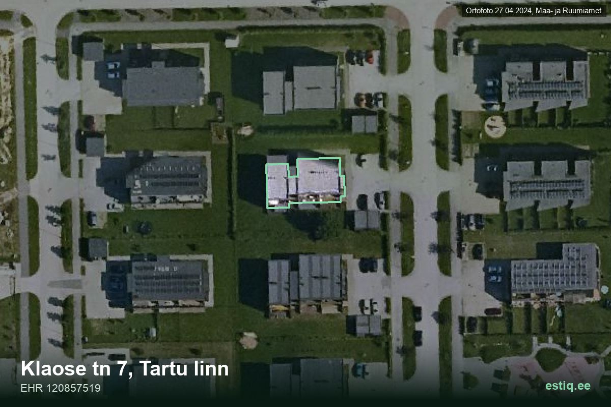 Klaose tänav 7, Tartu – hoone aerofoto, kontuur ehitisregistri (EHR) andmetest