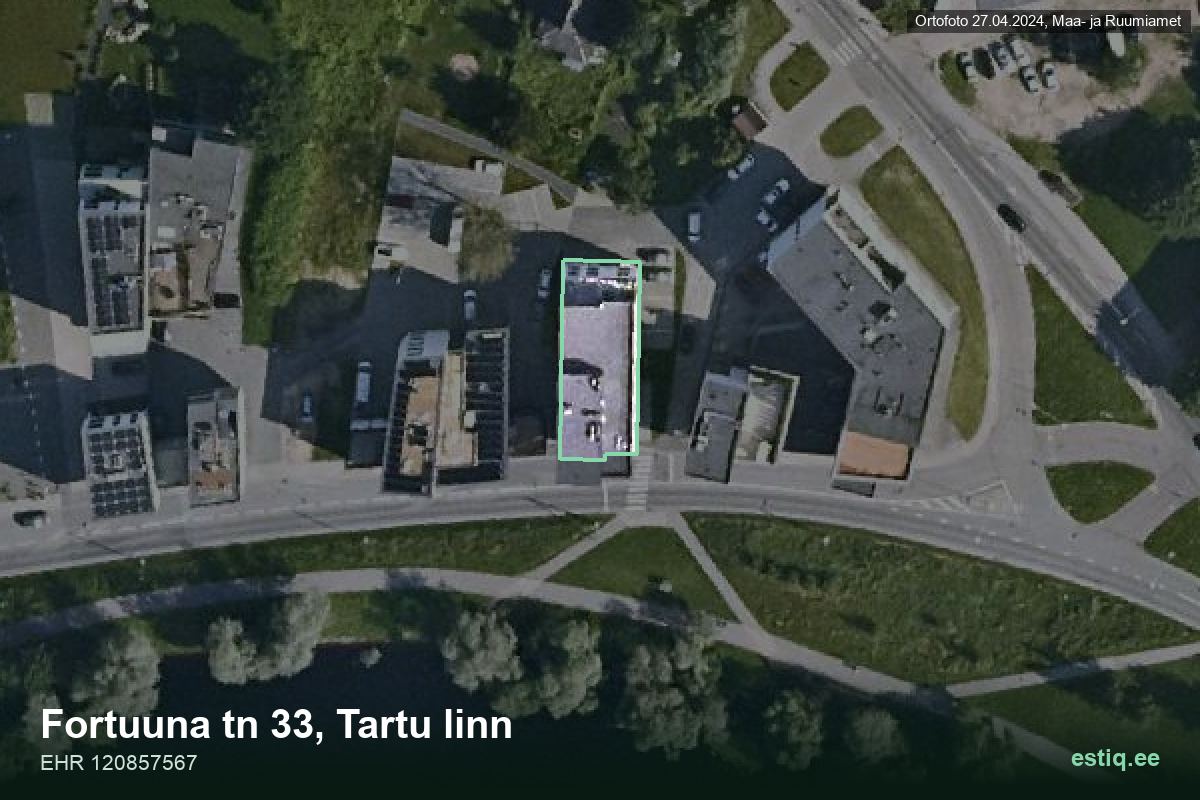 Fortuuna tänav 33, Tartu – аэрофото дома, контур по данным регистра строений (EHR)