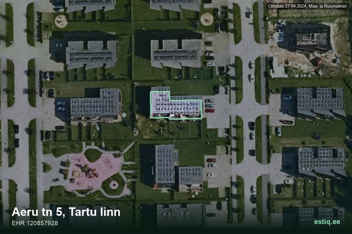 Aeru tänav 5, Tartu – hoone aerofoto, kontuur ehitisregistri (EHR) andmetest