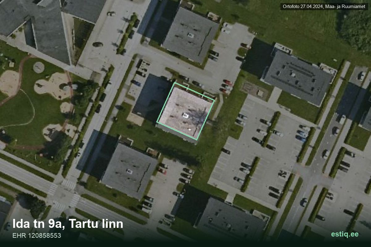 Ida tänav 9a, Tartu – hoone aerofoto, kontuur ehitisregistri (EHR) andmetest