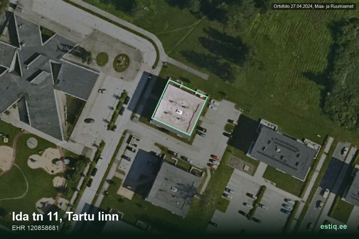 Ida tänav 11, Tartu – aerial photo of the building, outline from the Building Register (EHR)