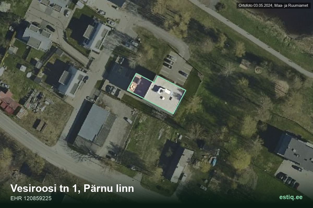 Vesiroosi tänav 1, Pärnu – hoone aerofoto, kontuur ehitisregistri (EHR) andmetest