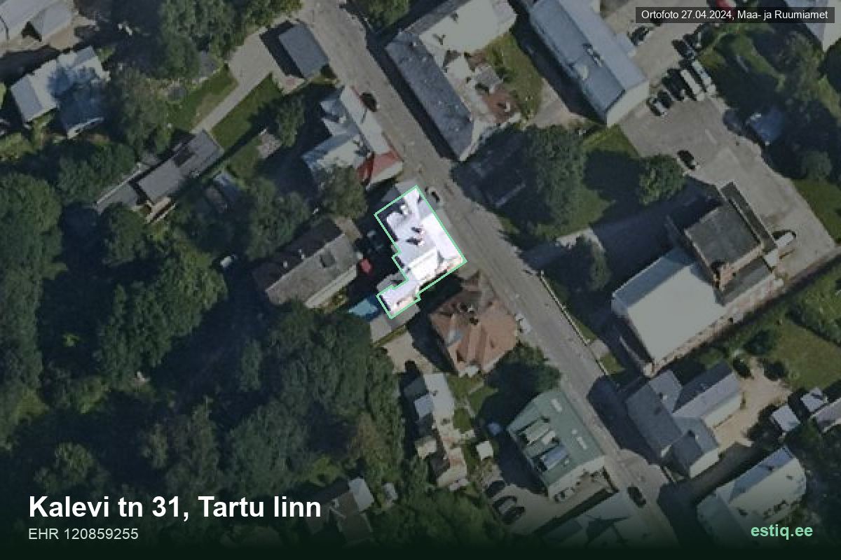 Kalevi tänav 31, Tartu – hoone aerofoto, kontuur ehitisregistri (EHR) andmetest