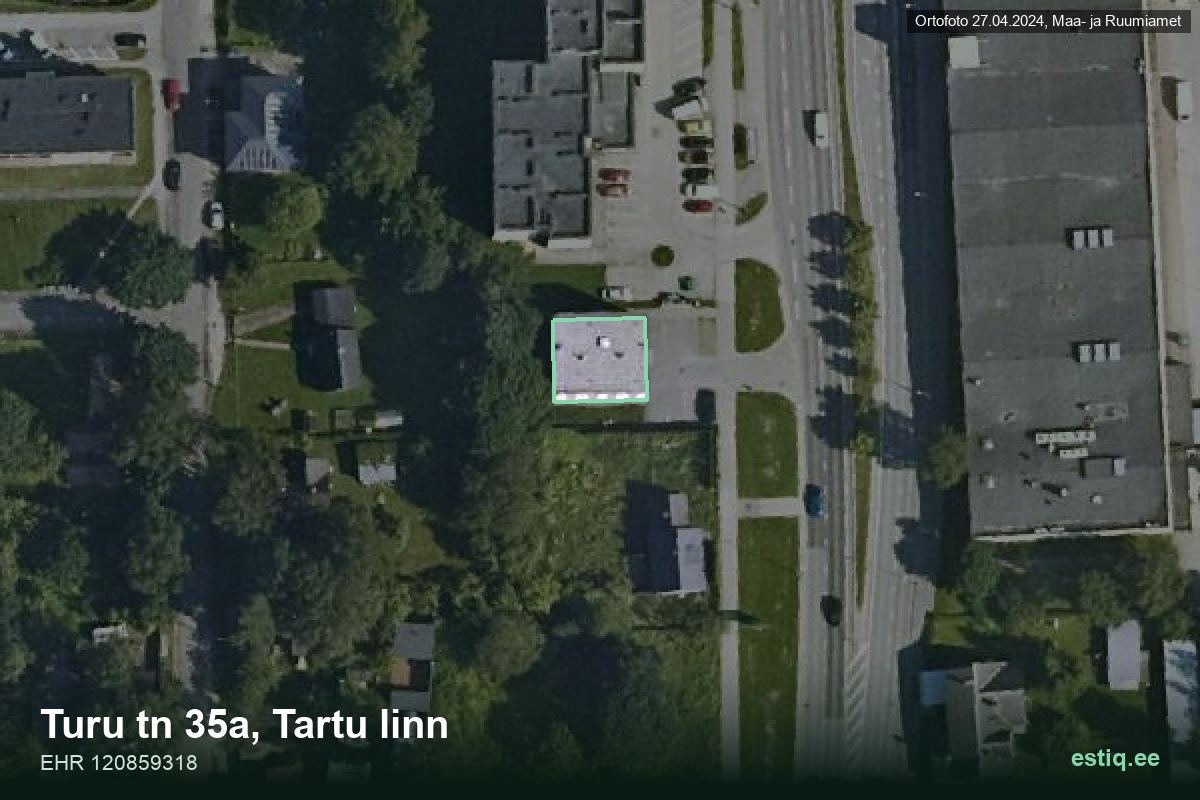 Turu tänav 35a, Tartu – hoone aerofoto, kontuur ehitisregistri (EHR) andmetest