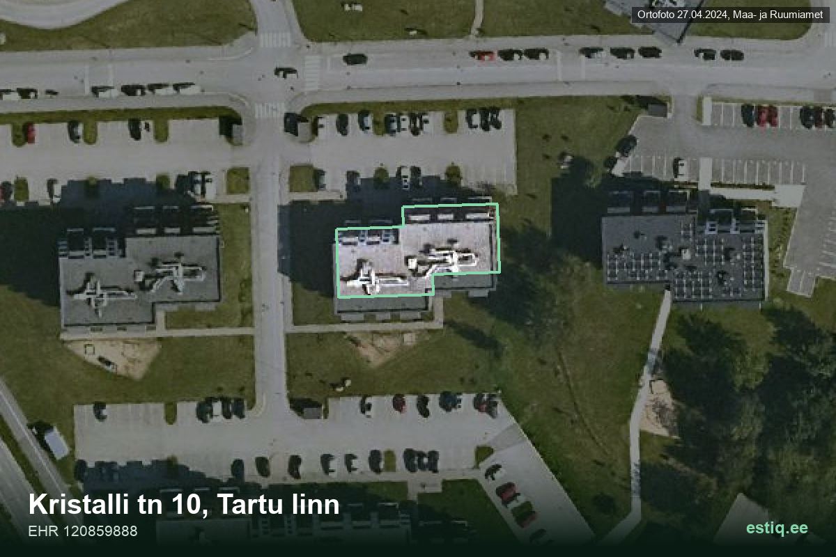 Kristalli tänav 10, Tartu – hoone aerofoto, kontuur ehitisregistri (EHR) andmetest