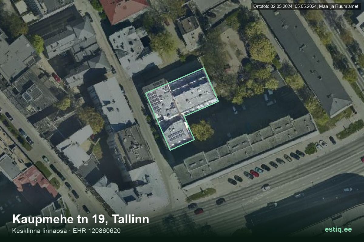 Kaupmehe tänav 19, Tallinn – hoone aerofoto, kontuur ehitisregistri (EHR) andmetest