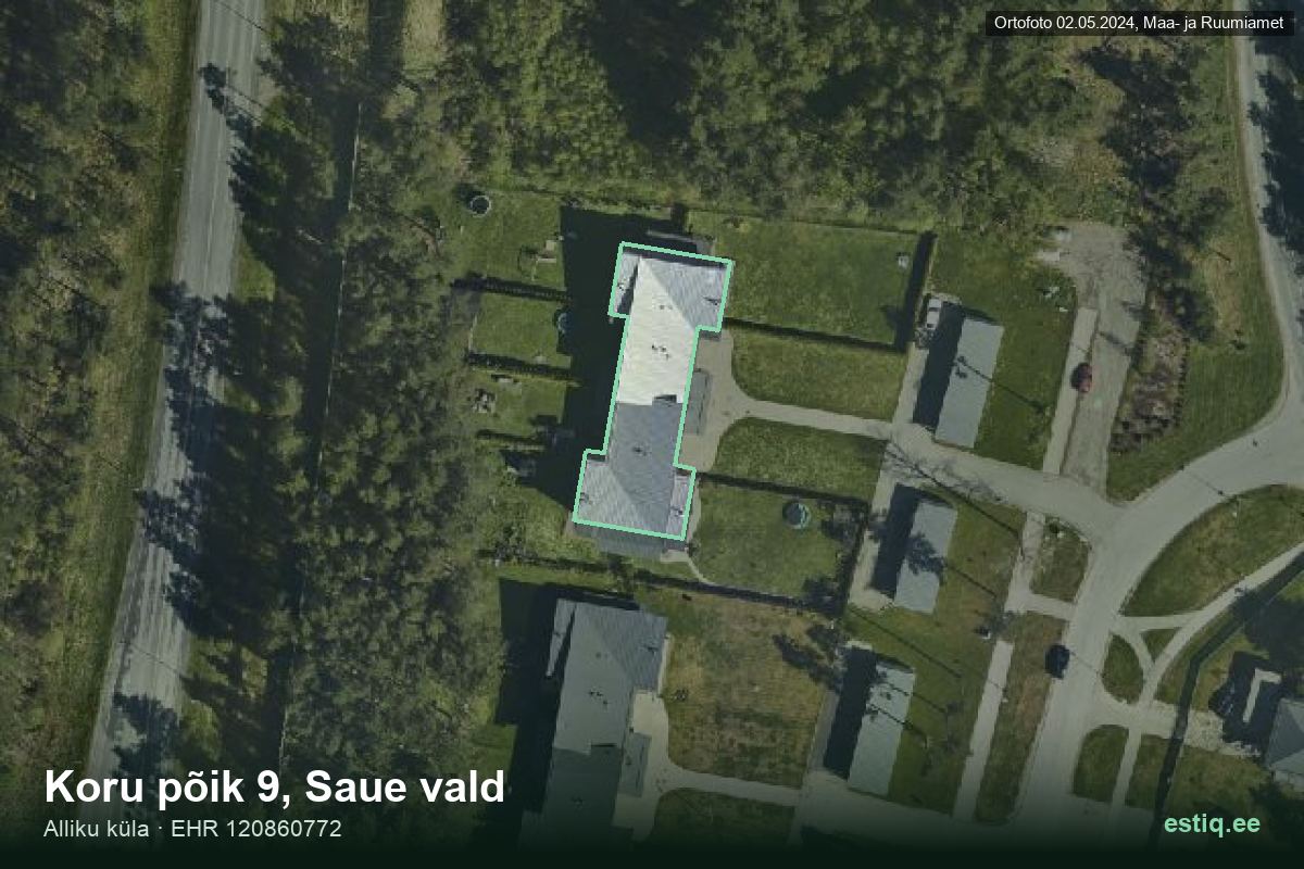 Koru põik 9, Saue – aerial photo of the building, outline from the Building Register (EHR)