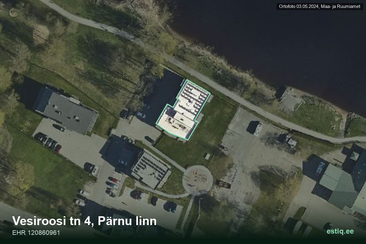 Vesiroosi tänav 4, Pärnu – hoone aerofoto, kontuur ehitisregistri (EHR) andmetest