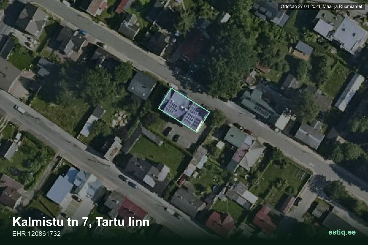 Kalmistu tänav 7, Tartu – hoone aerofoto, kontuur ehitisregistri (EHR) andmetest