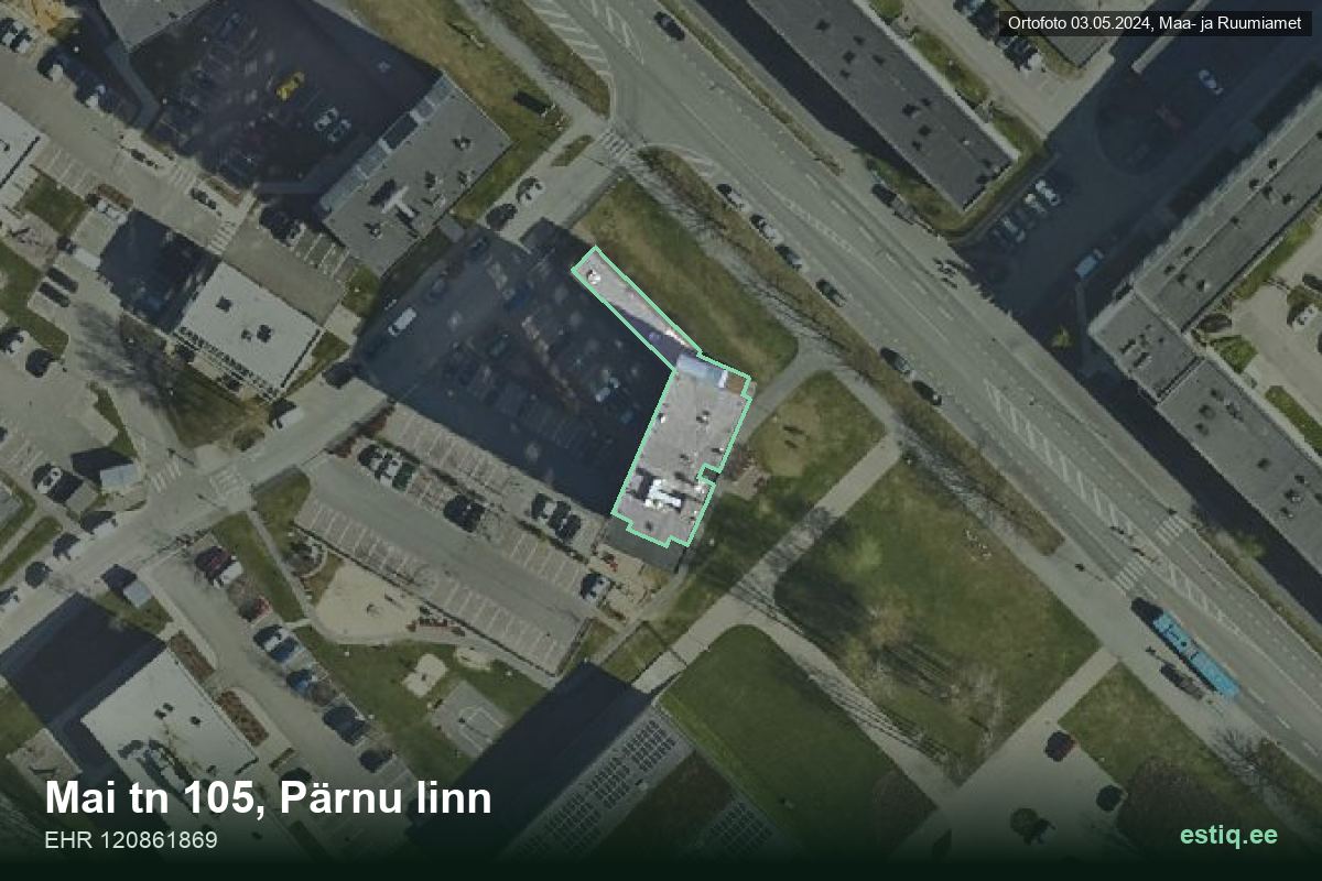 Mai tänav 105, Pärnu – hoone aerofoto, kontuur ehitisregistri (EHR) andmetest