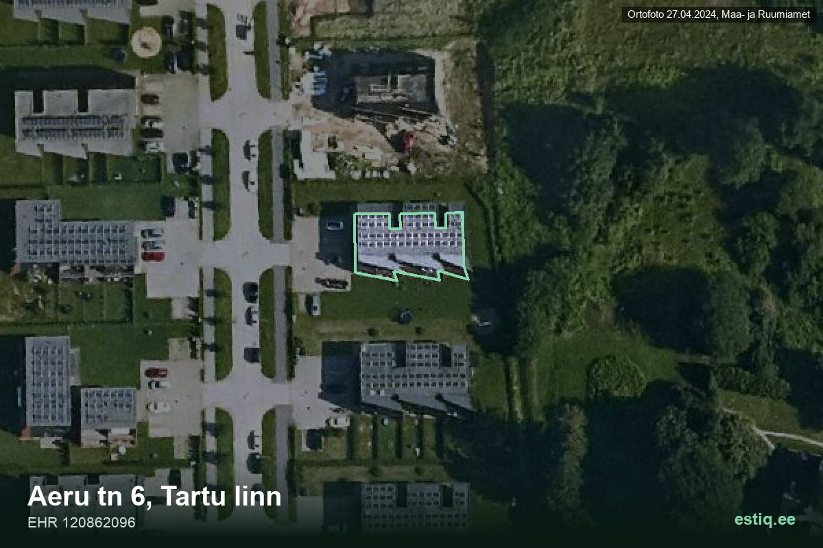 Aeru tänav 6, Tartu – ilmakuva rakennuksesta, ääriviiva rakennusrekisteristä (EHR)