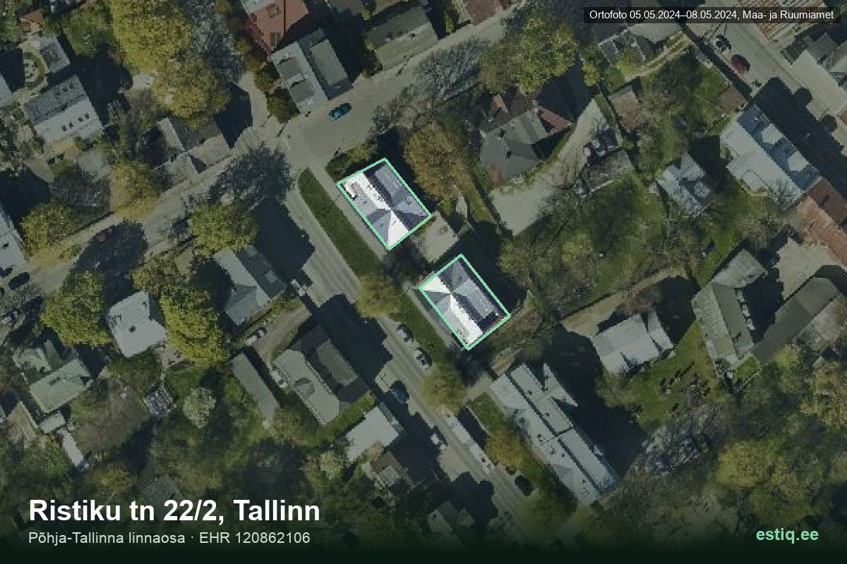 Ristiku tänav 22/1, Tallinn – аэрофото дома, контур по данным регистра строений (EHR)