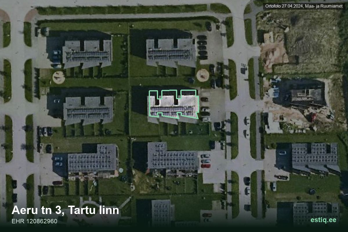Aeru tänav 3, Tartu – hoone aerofoto, kontuur ehitisregistri (EHR) andmetest