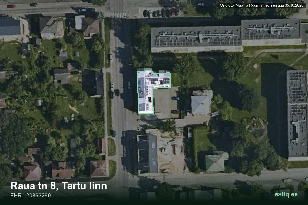 Raua tänav 8, Tartu – аэрофото дома, контур по данным регистра строений (EHR)