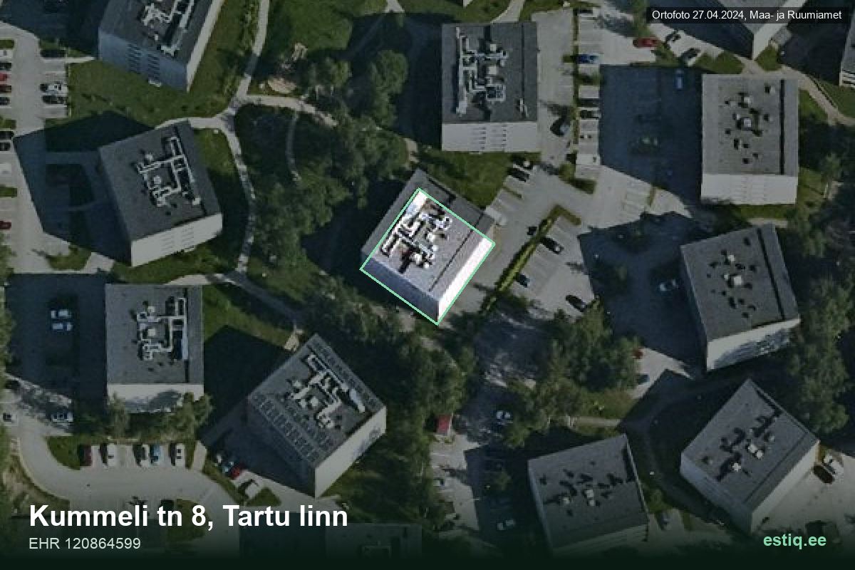 Kummeli tänav 8, Tartu – ilmakuva rakennuksesta, ääriviiva rakennusrekisteristä (EHR)