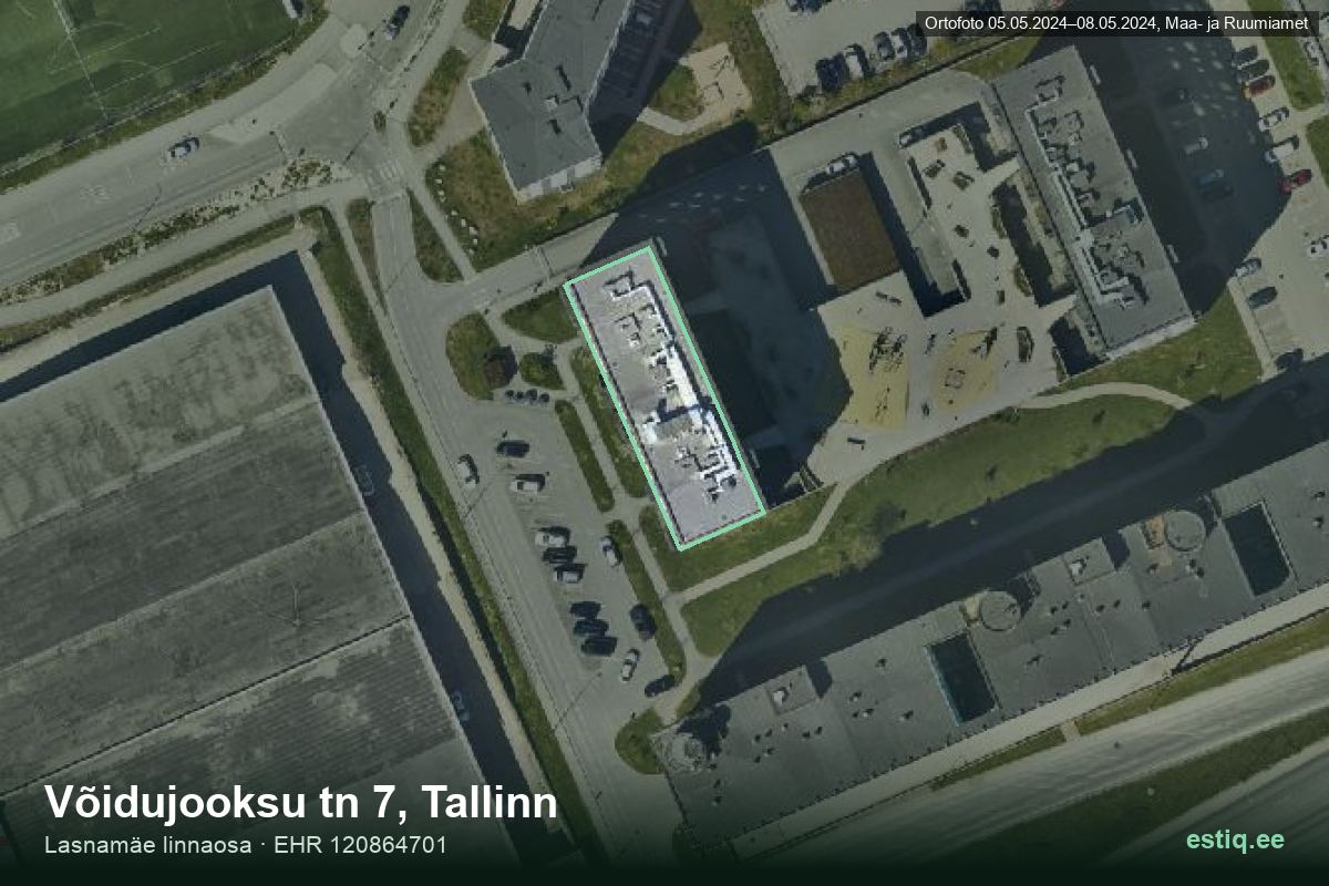 Võidujooksu tänav 7, Tallinn – hoone aerofoto, kontuur ehitisregistri (EHR) andmetest