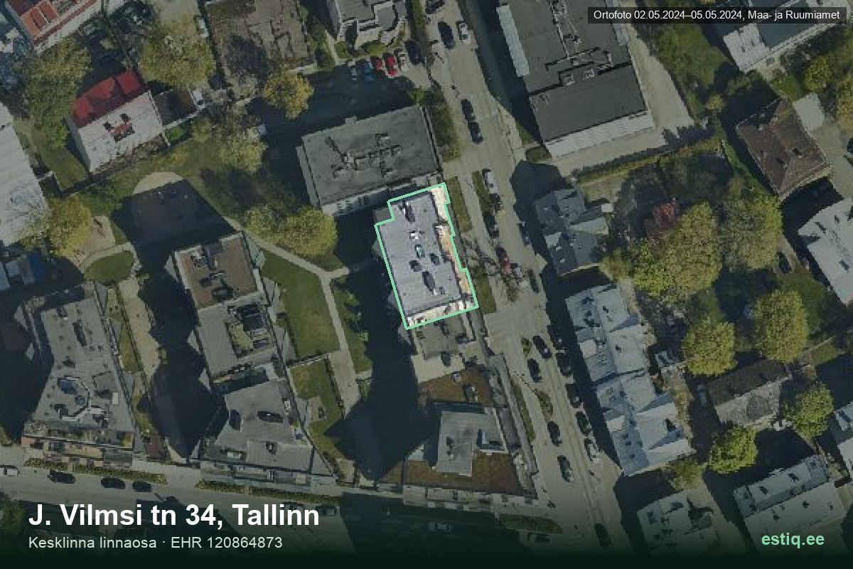 J. Vilmsi tänav 34, Tallinn – hoone aerofoto, kontuur ehitisregistri (EHR) andmetest