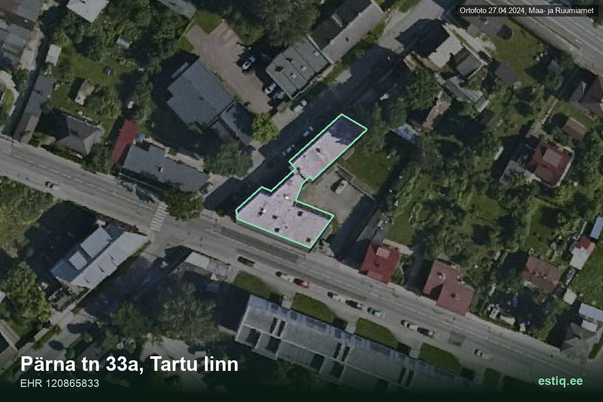 Pärna tänav 33a, Tartu – hoone aerofoto, kontuur ehitisregistri (EHR) andmetest