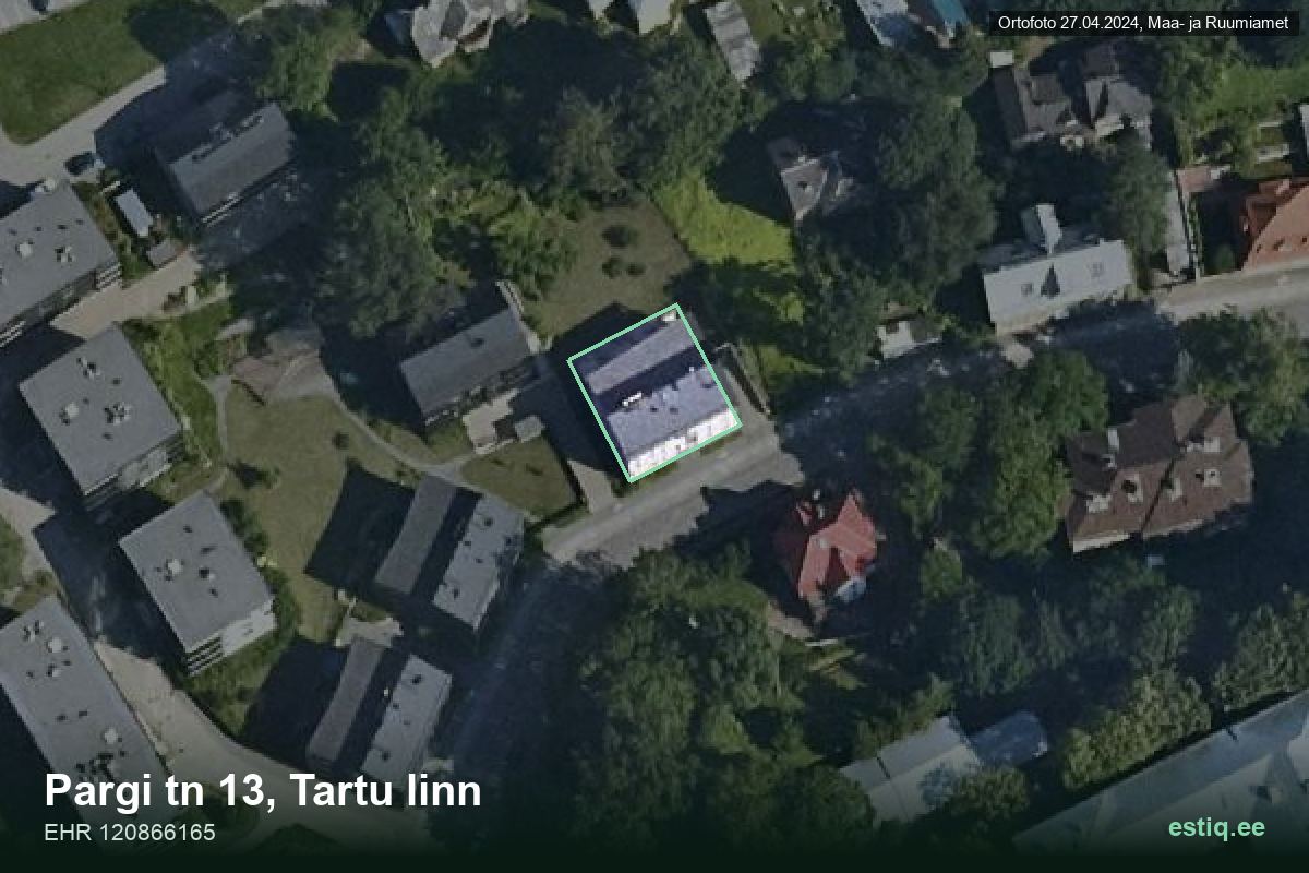 Pargi tänav 13, Tartu – aerial photo of the building, outline from the Building Register (EHR)