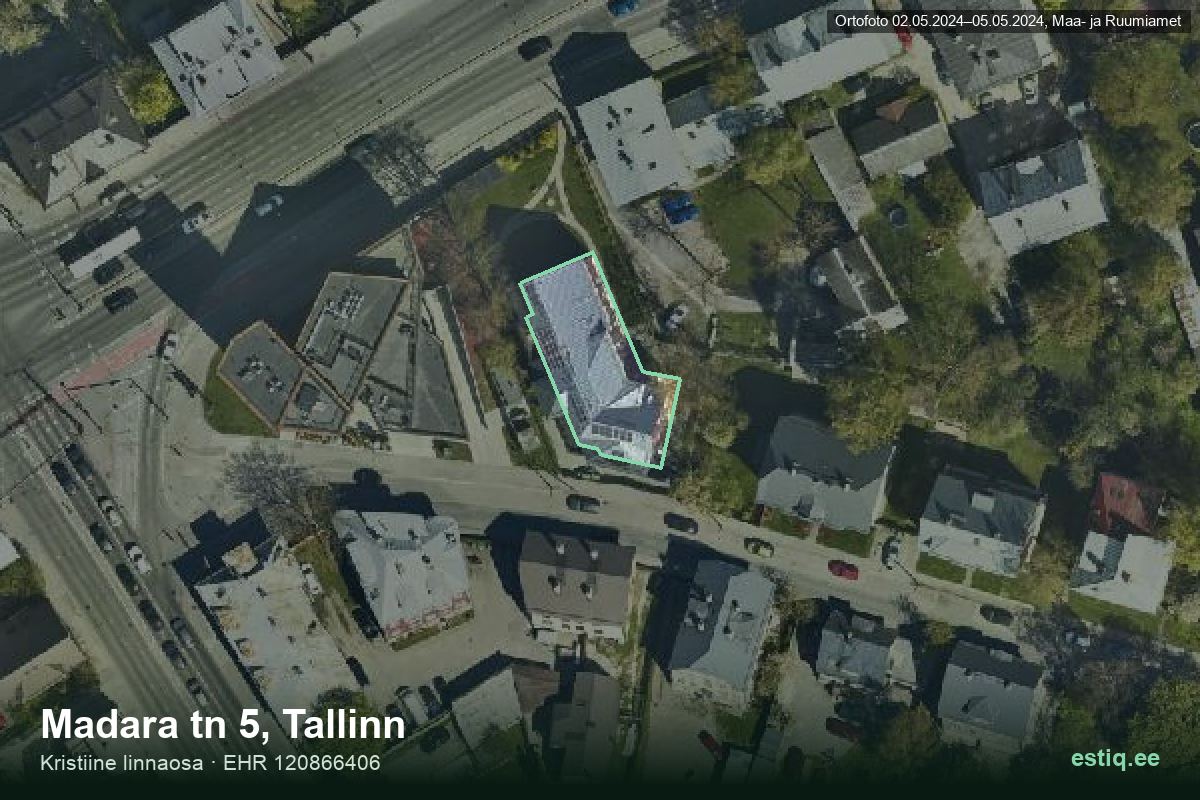 Madara tänav 5, Tallinn – аэрофото дома, контур по данным регистра строений (EHR)