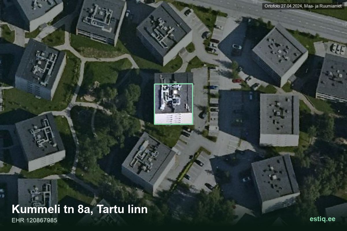 Kummeli tänav 8a, Tartu – аэрофото дома, контур по данным регистра строений (EHR)