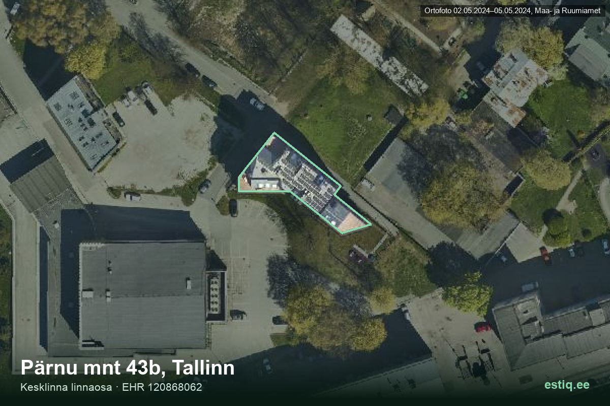 Pärnu mnt 43b, Tallinn – hoone aerofoto, kontuur ehitisregistri (EHR) andmetest