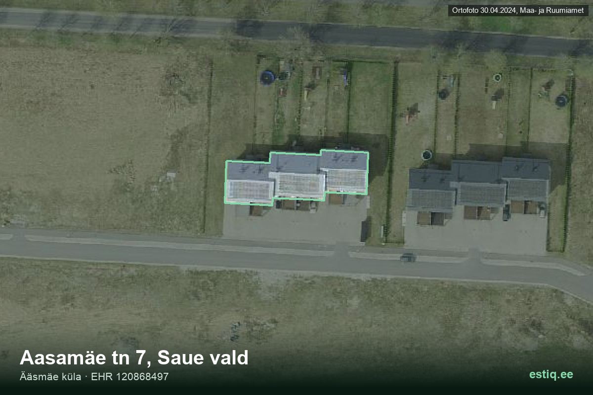Aasamäe tänav 7, Saue – аэрофото дома, контур по данным регистра строений (EHR)