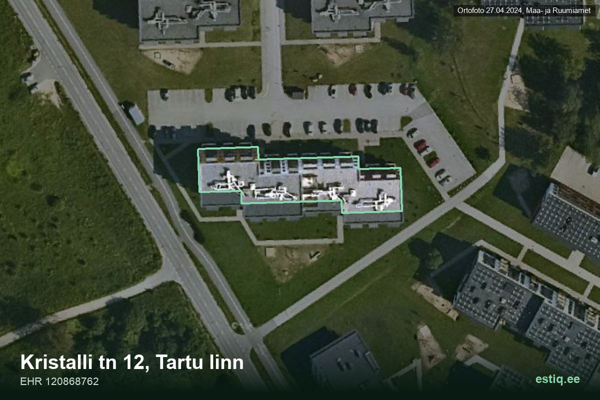 Kristalli tänav 12, Tartu – ilmakuva rakennuksesta, ääriviiva rakennusrekisteristä (EHR)