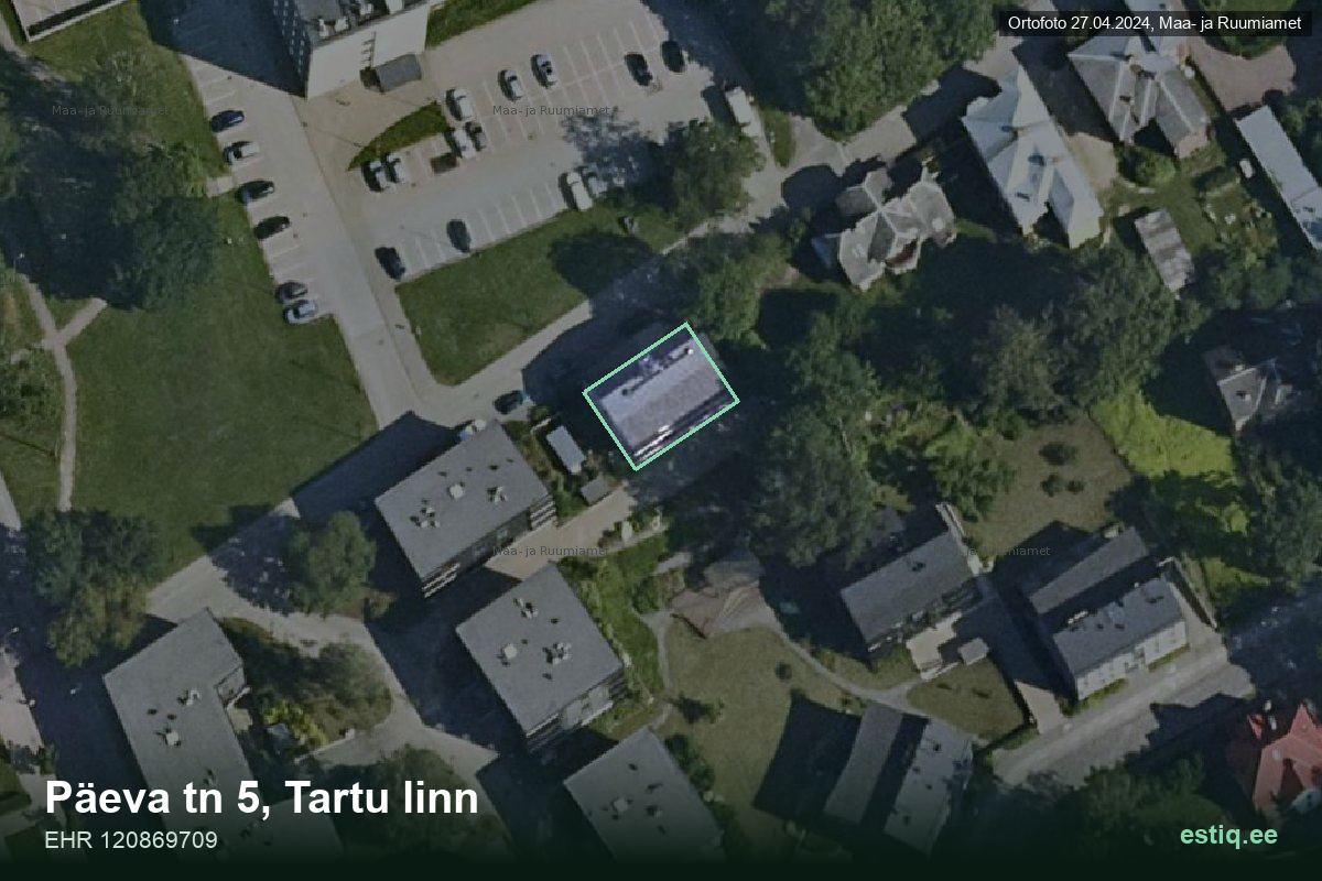 Päeva tänav 5, Tartu – hoone aerofoto, kontuur ehitisregistri (EHR) andmetest