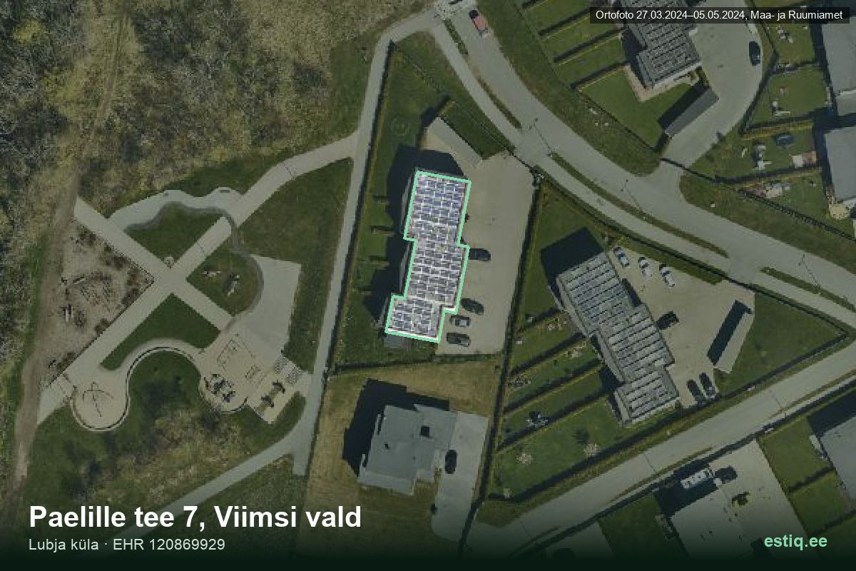 Paelille tee 7, Viimsi – аэрофото дома, контур по данным регистра строений (EHR)