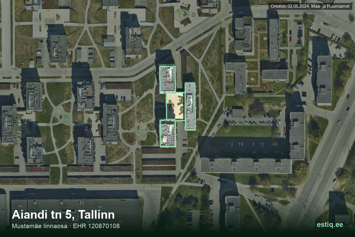 Aiandi tänav 5, Tallinn – ilmakuva rakennuksesta, ääriviiva rakennusrekisteristä (EHR)