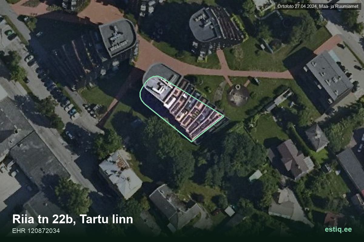 Riia tänav 22b, Tartu – hoone aerofoto, kontuur ehitisregistri (EHR) andmetest